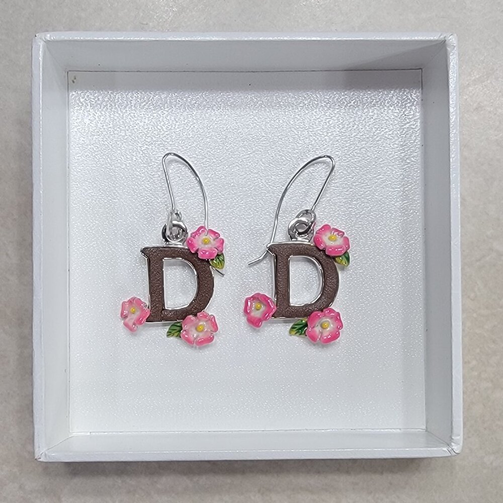 Authentic Christian Dior Hibiscus Brown Leather Earrings, Great Cond.!!